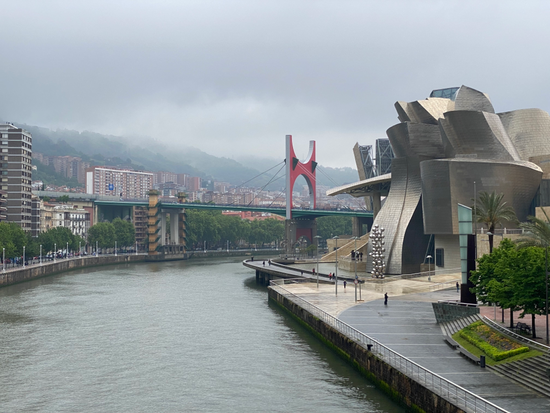 il museo Guggenheim si Bilbao visto dall'esterno sul fiume