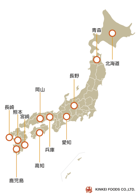 国産野菜［全般］：産地別の地図