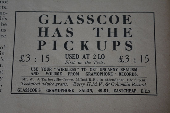 Small Ad in the Gramophone magazine for Glasscoe of London