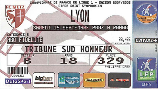 15 sept. 2007: FC Metz - O. Lyonnais - 8ème journée - Championnat de France (1/5 - 21.988 spect.)
