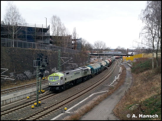 Am 25. Januar 2018 schleppt sie im Captrain-Design einen Düngerzug durch Chemnitz