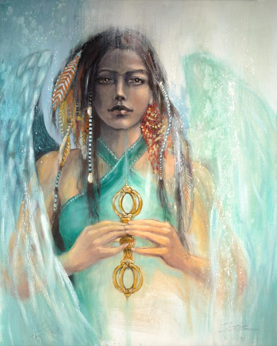 Engel gemalt von Jopie, Engelbild, Engel der Freiheit, Leinwandbild #Engel #Freiheit #jopie #türkisfarbener Engel