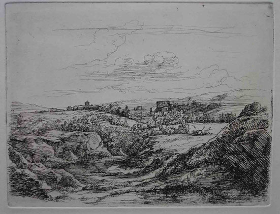 Charmier, Paysage au château, 15 x19,5 cm.