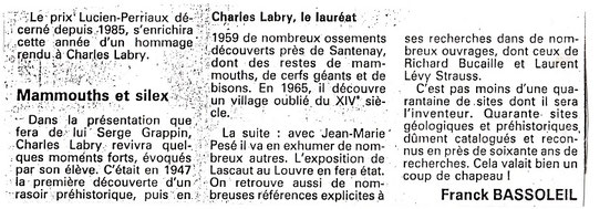 Article Prix Lucien Perriaux - Le Bien Public - 1991