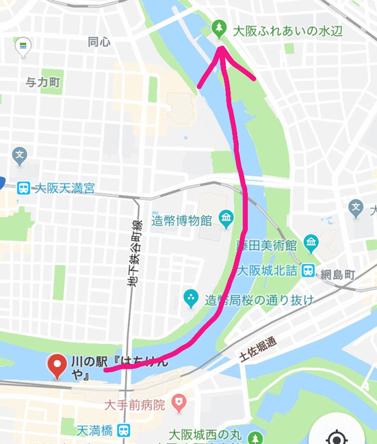 クルージングのルート 天満橋はちけんや〜桜ノ宮ビーチ