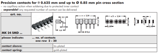 MK 24 SMD   表面実装用連結ソケット2.54mmピッチ ライトアングル