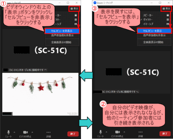 video_display01:セルフビューの表示/非表示のコントロール