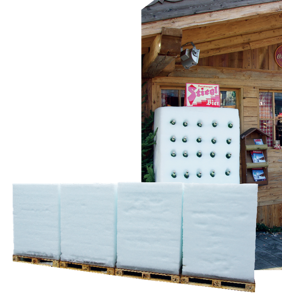 Customers, guests, or friends are in for a big surprise! A block of snow is a fun, cool way to make an impression. It is a real eye-catcher. The block comes in a standard, lightly pressed form and it also looks great when used as a snow bar.