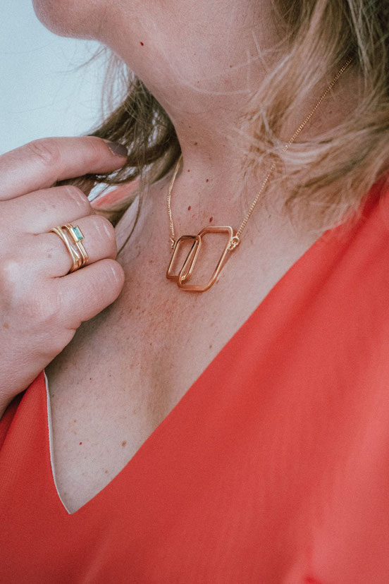 collier Q03 Quadra en vermeil doré porté