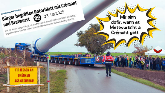 Fir Iessen an Drénken ass gesuergt Souguer beim Transport vu Wandturbinne ginn d’kulinaresch Spezialitéiten net vergiess.