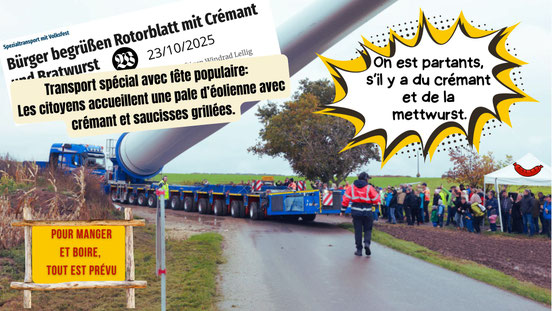 Pour manger et boire, tout est prévu Même lors du transport d’éoliennes, les spécialités culinaires ne sont pas oubliées.