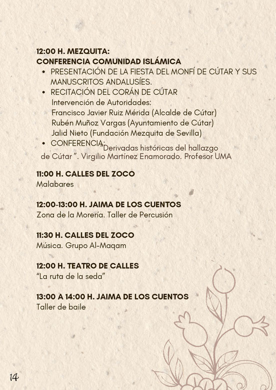 Programa de las Jornadas de Cultura Islamica de Almonaster la Real