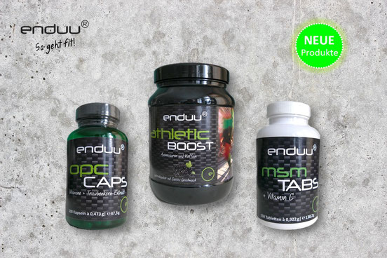 neue enduu produkte pre workout booster, traubenkernextrakt opc und msm