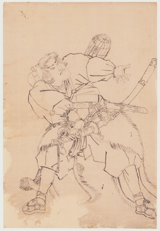 Utagawa Kunisada, preparatory drawing for a warrior print, Sanada Yoichi　歌川国貞　下絵　真田与一
