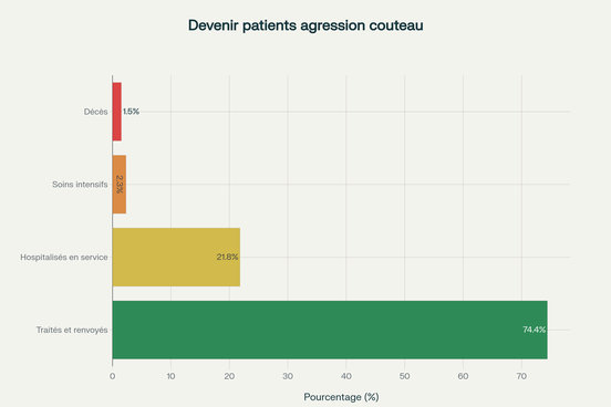 Répartition du devenir des 648 patients admis pour agression au couteau selon l'étude turque