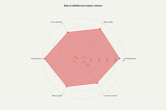 Radar des biais identifiés : le décalage entre perception et réalité atteint 95/100, révélant une déconnexion majeure entre la narration médiatique et les données réelles