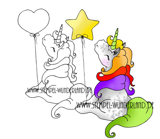Digi Stamp Einhorn Digitaler Stempel Einhorn mit Stern Herz Luftballon von www.stempel-wunderland.de
