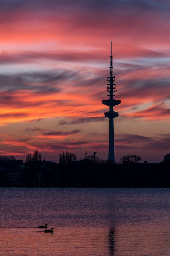 Heinrich-Hertz tower in Hamburg after sunset