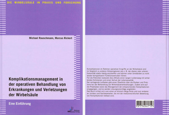 Buchtitel von Prof. Rauschmann zu Komplikationen bei OP/Verletzung der Wirbelsäule
