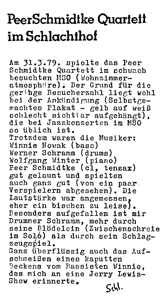 Ausschnitt Vereinszeitschrift des Music Club Schlachthof, "Brodel", Ausgabe 31 (April 1979)