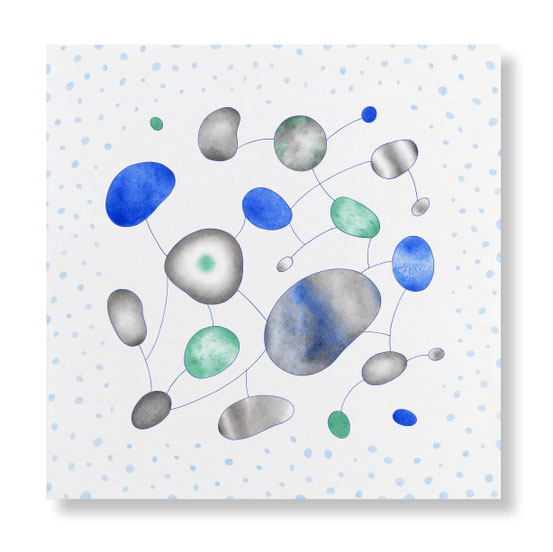 17「Seeds_1」雲肌麻紙、墨、顔料、アクリル絵具、木製パネル　S6(40.9 x 40.9cm)