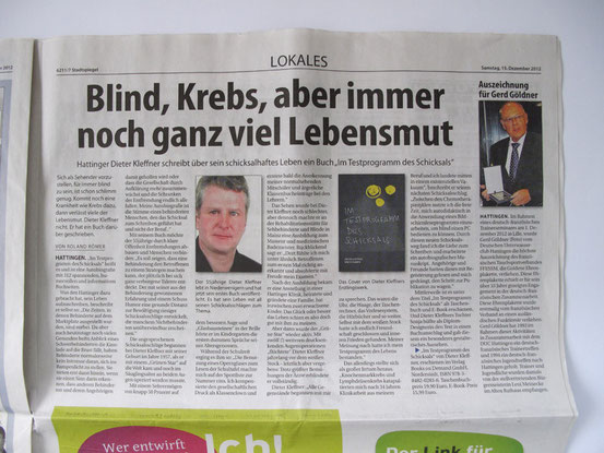 Bildbeschreibung: Bericht im "Stadtspiegel Hattingen" vom 15.12.2012