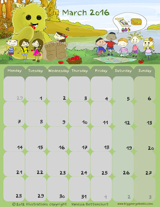 free calendar printable kids 2016 march classroom