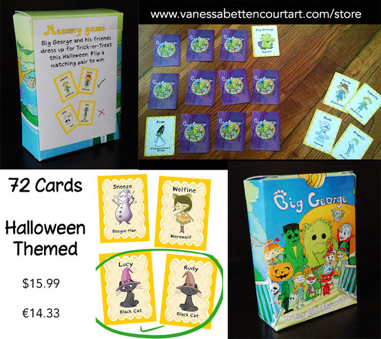 halloween, memory, game, deck, cute, monsters, jack-o-lantern, cards, black cat, ghost, witch, vampire, pumpkin, scarecrow, bat, demon, trick-or-treat, frankenstein, vampire, kids, games, children 