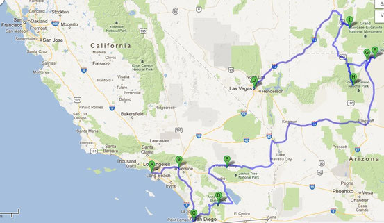 Los Angeles, San Diego, Anza Borrego, Joshua Tree NP, Lake Powell, Grand Canyon, Bryce Canyon und Las Vegas