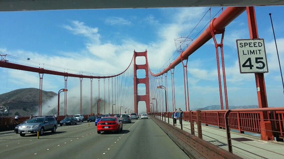....der uns dann sicher zur und über die fast vollständig im Nebel liegende Golden Gate Bridge (nur am Ende sah man bis zur Spitze der Pfeiler) nach Petaluma zu ....