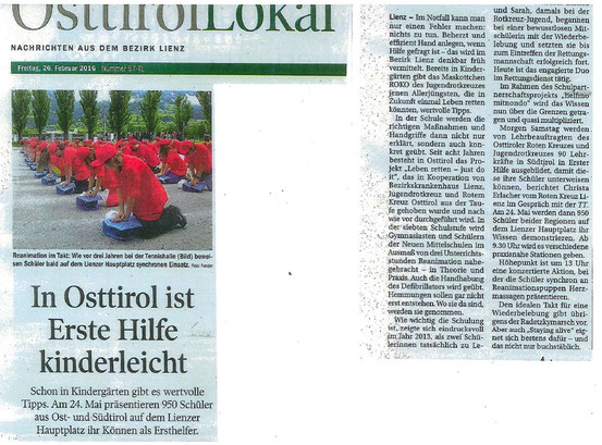 Bericht Tiroler Tageszeitung 26.02.2016: In Osttirol ist Erste Hilfe kinderleicht