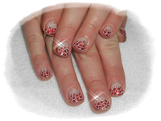 rotes Glitzer mit weißen Stamping