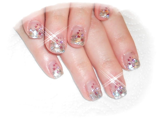 silber Glitzer mit Sternen Stamping und Strasssteinchen