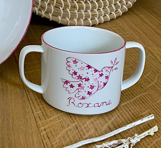 Mug 2 anses Colombe et étoiles rose