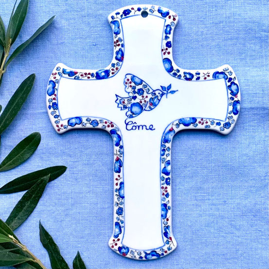 Grande Croix ou Crucifix Colombe Liberty Bleu