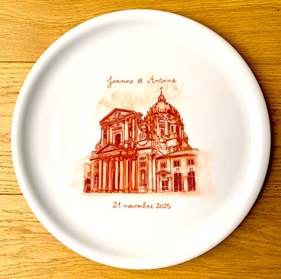 Plat à tarte Reproduction d'une église Monochrome Rouge