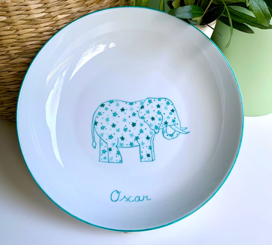 Assiette creuse Eléphant et étoiles Vert Céladon