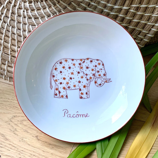 Assiette creuse Eléphant et étoiles Rouge