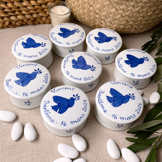 Boîte à dragées Colombe unie Bleu marine