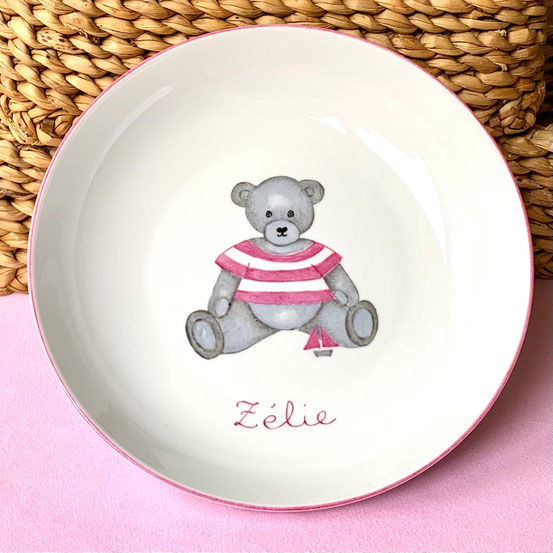 Assiette creuse Ourson Rose