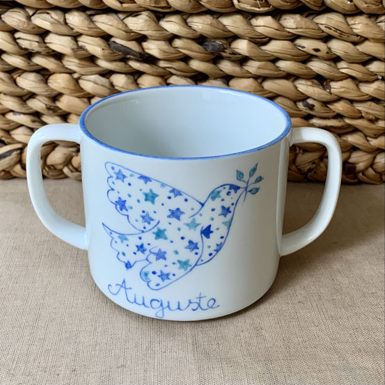 Mug 2 anses Colombe et étoiles bleu