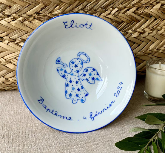 Coupelle de baptême Ange et étoiles Bleu