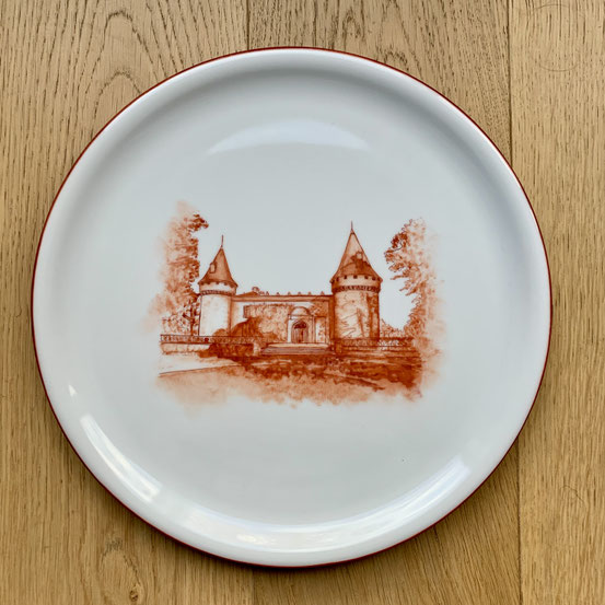 Plat à tarte Reproduction d'une château en monochrome Rouge