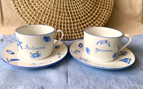Tasses à déjeuner motifs Bord de Mer Bleu