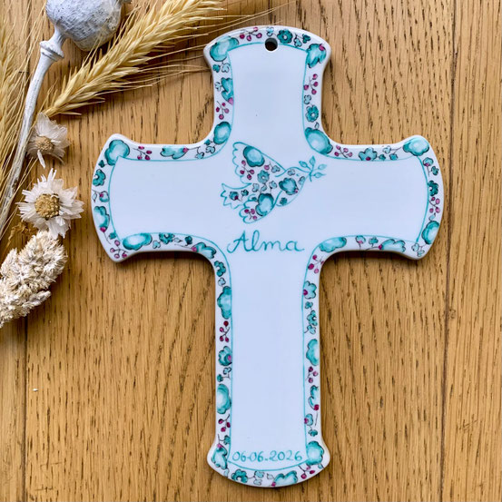 Crucifix Colombe Libert vert Céladon
