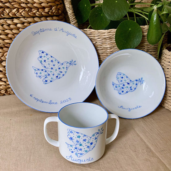 Ensemble Colombe étoiles bleu 3 articles avec mug 2 anses