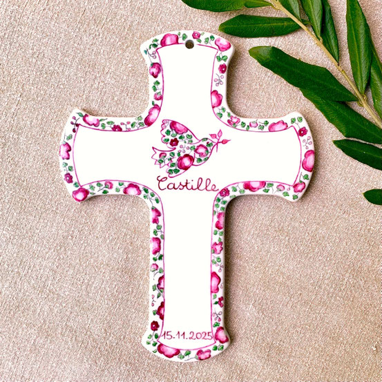 Grande croix ou crucifix Colombe liberty rose avec date