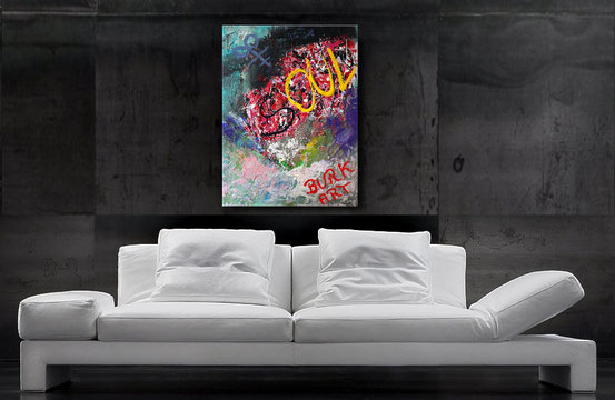 acrylgemälde 100x 100 x 4 cm, starke kontraste in Rot, Grün, Blau, Orange und andere Akzente, Blickfang für moderne Räume