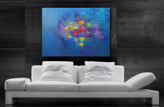 Acrylbilder kaufen - Wandbilderkunst.de - Gemälde in Blau, Rot Türkis, Grün, Gelb und anderen Akzenten