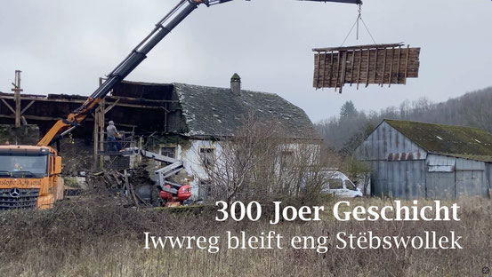 300 Joer Iwwreg bleift eng Stëbswollek. Iwwert d'Ofrappaarbechten vun engem denkmalgeschützte Bauerenhaff zu Äischer (Enscherange, Gemeng Kiischpelt).